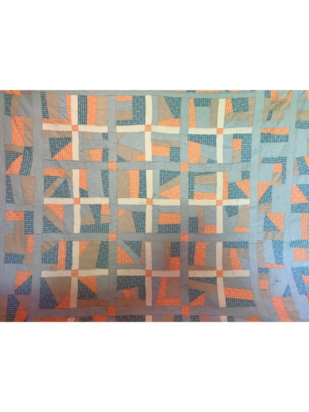 Vintage 1970's Polyester Strip Patchwork Quilt Blanket Retro Hippie 98x94